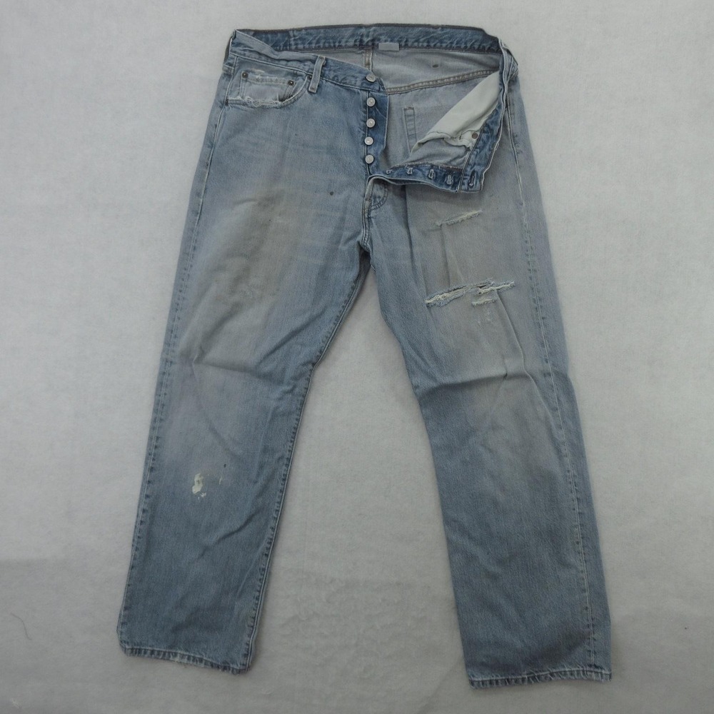 Levis 501 Jeans Mens 36X30 (Tag38x30) Blue Button Fly Thrashed Denim 2007 Mexico